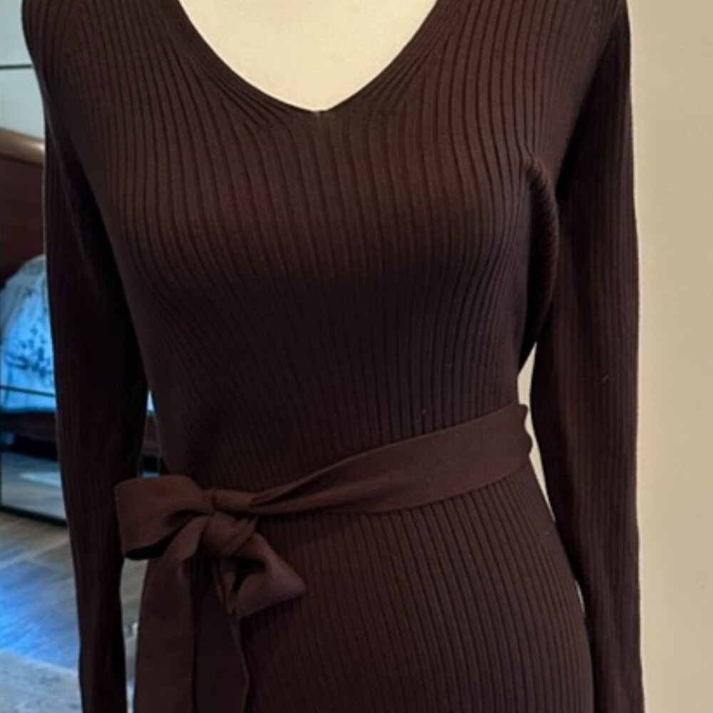 BROWN MIDI RIBBED DRESS - Size XS